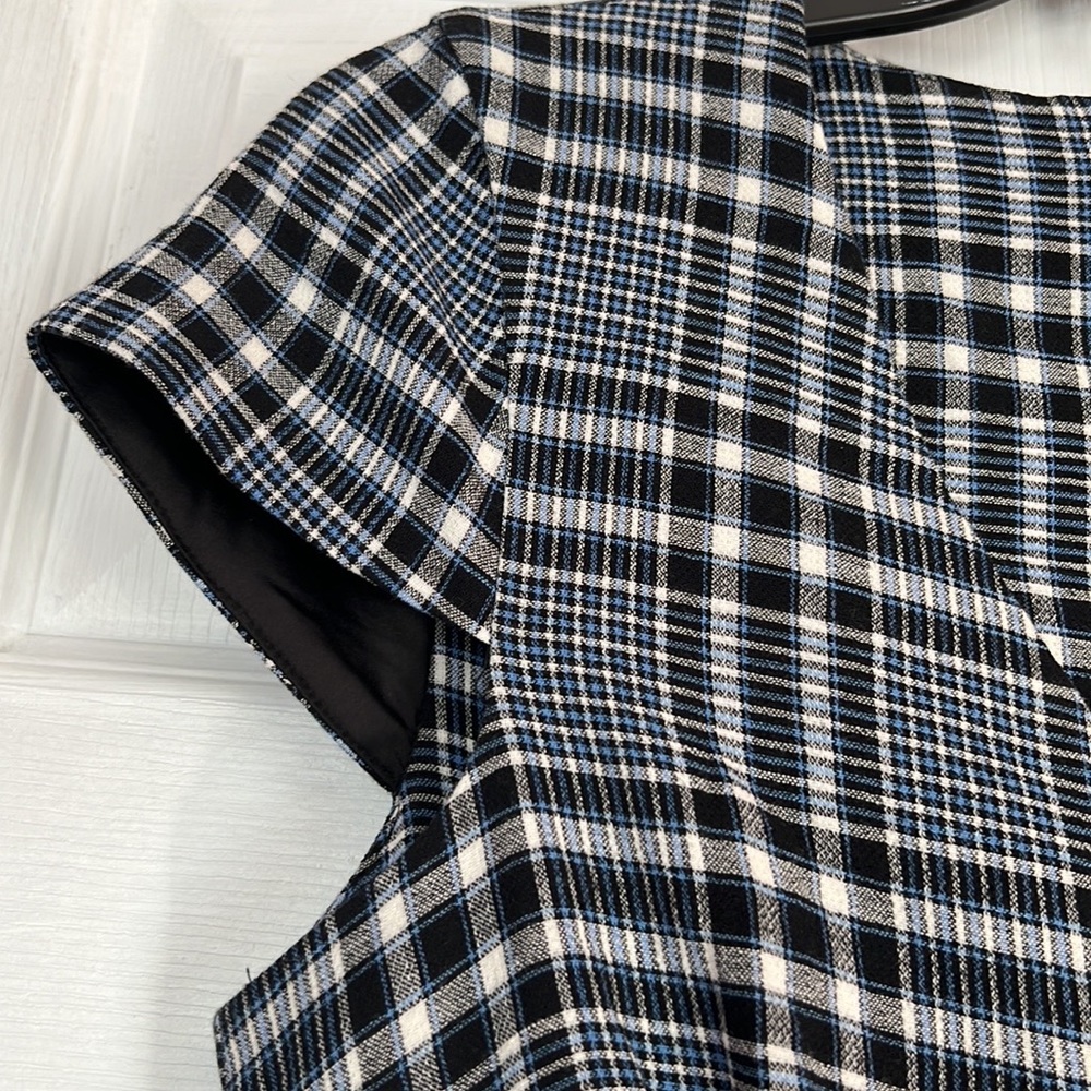 Basque Womens Midi Dress Blue Black plaid Size 10 Cap Sleeves Cotton Blend NWT - Picture 8 of 15